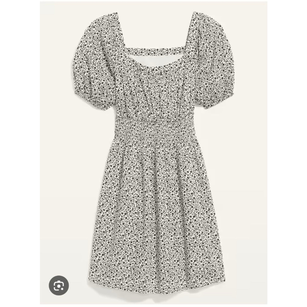 Old Navy Floral Size 4X White Black women's mini cottage core puff sleeves dress - Picture 3 of 9